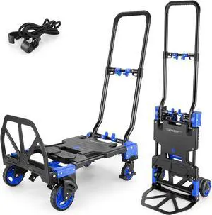 330LB Folding Hand Truck Moving Dolly, Hand Trucks Heavy Duty Combination of 4 Wheels and 2 Wheels Convertible Dolly Cart with Retractable Handle Dolly for Moving Office Carts(Blue)