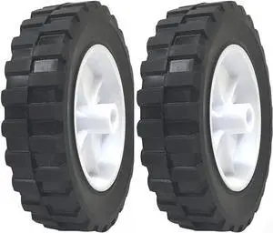 2 Pack - 6" x 1.5" Solid Rubber Flat Free Tire Hand Truck Plastic Wheel -  1/2" Axle Hole - 70 lbs Capacity