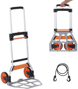 VEVOR Folding Hand Truck and Dolly, 275 Lbs Capacity, Aluminum Foldable Cart, Heavy-Duty Luggage Trolley Cart with Telescoping Handle and PP+TPR Wheels for Home, Office, Shopping, Travel
