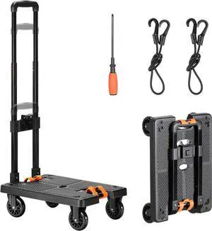 Navaris Folding Sack Truck with Tensioning Straps - Loadable up to 50kg (110 lbs) - Rubber Wheels - Foldable Transport Trolley with Tension Strap - Transport Trolly