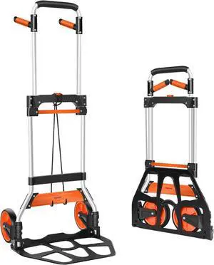 Dolly Cart, 309 lb Aluminum Folding Hand Truck with Swivel Handle, Heavy Duty Utility Dolly Foldable Trolley with Elastic Cord, 7 Inch Wheels for Moving, Warehousing, Shopping and More