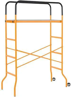 HOMCOM 4-Step Steel 4.6 x 2 x 6 ft. Scaffold 2 Wheels Free Moving for Indoor & Outdoor Decoration Anti-Skid, 440 Pound Capacity