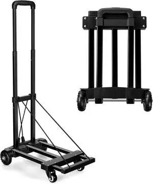 Folding Hand Truck, 290 lbs, 4 Wheels Solid Construction Heavy Duty Utility Cart, Portable Fold Up Dolly, Compact and Lightweight for Luggage, Personal, Travel, Moving and Office Use