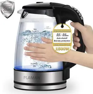 1500W Electric Kettle with Temperature Control - 6-Temp Presets for Tea/Coffee, Double Wall Cool-Touch, 4H Keep Warm, 1.7L Borosilicate Glass & BPA-Free, Fast Boil for Home/Office