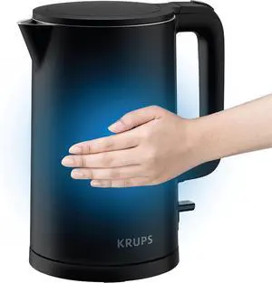 KRUPS 1.5L Electric Kettle, Cool Touch Stainless Steel Interior, Fast Boiling, one cup in 80 seconds, Double Wall, Fast Boiling, Auto Off, Keep Warm, Cordless, Black