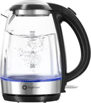 Brightown Electric Glass Kettle for Tea and Coffee, BPA-Free, Fast Boiling, Auto Shut-Off, 1.7 L, 1500W