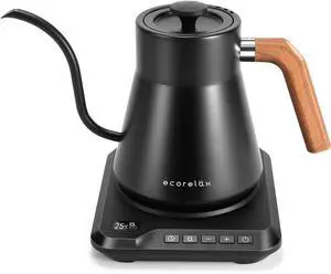 ECORELAX Gooseneck Electric Kettle, ±1 Temperature Control Pour Over Kettle for Coffee, Tea & Water, Stainless Steel 1200 W Keep Warm OLED Display 1 L (Black)