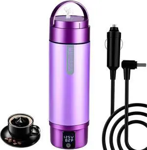 Car Electric Kettle, 12V/24V Car Water Boiler, Vehical Water Heater with Stainless Steel Double Wall Vacuum Insulated, 6 Temperature and Auto Shut-Off Boil Dry,16oz