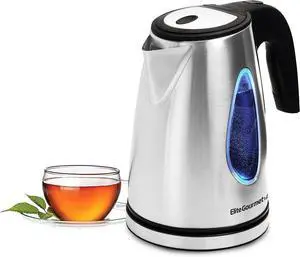 Elite Gourmet EKT-1271# Ultimate 1.7 Liter Electric Kettle  Stainless Steel Design & Cordless 360° Base, Stylish Blue LED Interior, Handy Auto Shut-Off Function  Quickly Boil Water For Tea & More