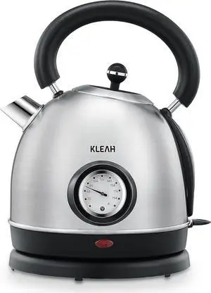 Retro Electric Water Kettle 1.8L Stainless Steel for Boiling Water with Temperature Gauge, Visible Water Level Line, Led Light, Auto Shut-Off & Boil-Dry Protection, 1500W Fast Heating