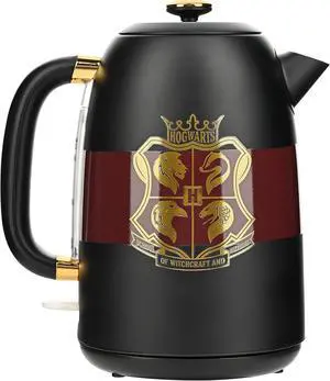 Warner Brothers Harry Potter 1.7L 1500W Electric Kettle by Select Brands - Features Water Window, Auto Shut Off, Boil Dry Protection, 360 Degree Rotating Base, Black and Gold, WBH-677KE