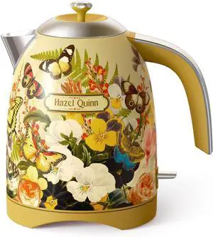 Hazel Quinn X Eduardo Recife Collaboration Electric Kettle - 1.7 Liters (57oz) Stainless Steel Water Kettle, BPA-Free Interior, 1200W Fast Boiling, Cordless, Automatic Shut Off - Floral Printed
