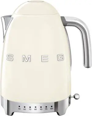 Smeg 50's Retro 7 Cup Stainless Steel Variable Temperature Electric Kettle with 7 Temperature Settings, Led Display, Swivel Base and Keep Warm Function Cream KLF04CRUS