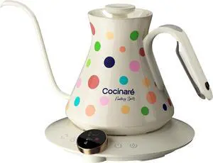 Cocinare FLOW M6 Pro Electric Gooseneck Kettle with Color-Changing Design, ±0.5 Temperature Control for Pour-over Coffee & Tea, Stainless Steel Interior, Quick Heating for Boiling Water (Polka)
