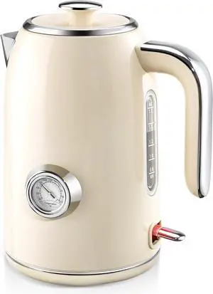 PUKOMC Electric Kettle, 1.7L Stainless Steel Tea Kettle with Temperature Gauge, 1500W Water Boiler with LED Light, BPA-Free, Auto Shut-Off and Boil-Dry Protection (Beige) Visit the Pukomc Store