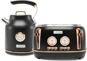 Haden Dorset 1.7 Liter Stainless Steel Electric Kettle with 360-Degree Base Bundled with 4 Slice Wide Slot Stainless Steel Toaster, Black & Copper