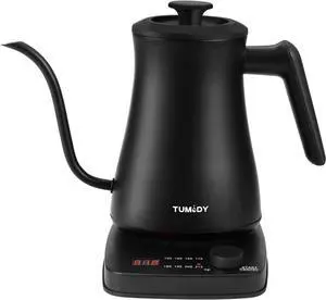 Gooseneck Electric Kettle Temperature Control 1L 8 Variable Presets Pour over Coffee Kettle, 1500W Rapid Heating, Stainless Steel Inner, Auto Shutoff Anti-dry Protection Matte Black