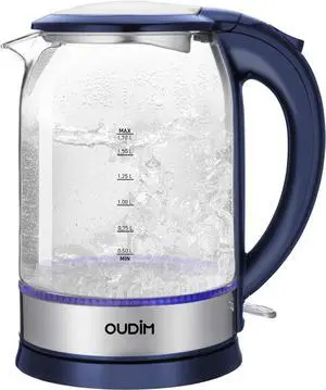 1500W Rapid Boiling Electric Water Kettle, 1.7L Water Boiler, Borosilicate Glass, Food Grade Stainless Steel, Overheat protection
