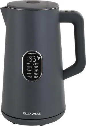 1.5L Electric Kettle Stainless Steel, Double Wall Cool Touch Teapot, Fast Boil,5 Temperature Control, LED Display, Auto Shut-Off, BPA-Free,Keep Warm Function, Ideal for Tea & Coffee,Gray