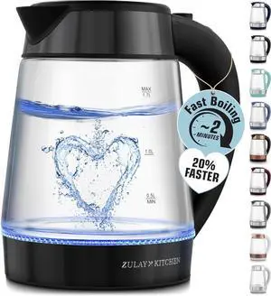 Zulay Kitchen Fast Boiling Electric Water Kettle - 1.7L, 1500W, Auto Shut-Off for Overboil & Boil Dry Protection, Cool-Touch Handle, 360° Base - Rapid Teapot Boiler For Coffee & Tea - Black Metallic