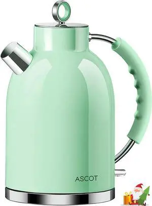 ASCOT Electric Kettle, Stainless Steel Electric Tea Kettle Gifts for Men/Women/Family 1.5L 1500W Retro Tea Heater & Hot Water Boiler, Auto Shut-Off and Boil-Dry Protection (Green)