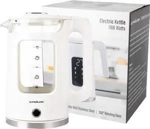 Epsilon 1.7L Glass Electric Kettle  Hot Water Tea Kettle with LED Light, Stainless Steel & Borosilicate Glass, Auto Shut-Off, BPA-Free Electric Teapot, 1500W Fast Boil, Cool Touch