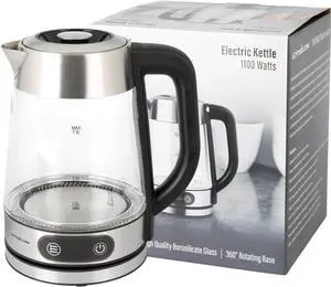 Epsilon 1.8L Glass Electric Kettle  Hot Water Tea Kettle with Borosilicate Glass & Stainless Steel, Auto Shut-Off, Fast Boil 1500W Electric Teapot, BPA-Free, Cool Touch Base