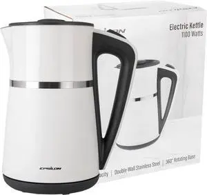 Epsilon Double Wall Electric Kettle 1500W  1.7L Hot Water Tea Kettle & Hot Water Boiler with Auto Shut-Off, Boil Dry Protection, BPA-Free Stainless Steel Electric Teapot, Fast Boil, Cool Touch Design