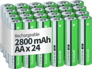 AA Rechargeable Batteries 2800 mAh High Capacity 1500 Cycle,1.2V NiMH Low Self Discharge AA Battery,24 Pack