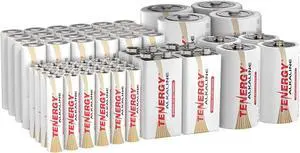 Tenergy 60 Pack Alkaline Batteries, 24 Pack AA Batteries, 24 Pack AAA Batteries, 4 Pack C Size, 4 Pack D Size, and 4 Pack 9V Size Batteries for Household Electronics