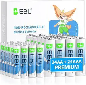 EBL 48 Counts AA Batteries and AAA Batteries Combo Pack, High Capacity 24 Double A and 24 Triple A Batteries 1.5V High Performance Alkaline Battery with Longer Year Shelf Life