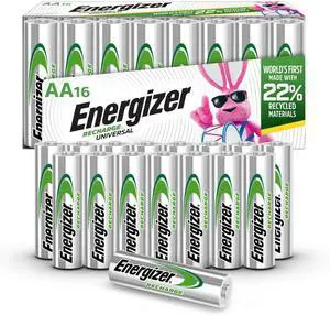 Energizer Recharge Universal Rechargeable AA Batteries (16 Pack), Double A Rechargeable Batteries