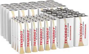 Tenergy 56 Pack Alkaline Batteries, 24 Pack AA, 24 Pack AAA, and 8 Pack 9V Size Batteries for Household Electronics