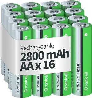 AA Rechargeable Batteries 2800 mAh High Capacity 1300 Cycle,1.2V NiMH Low Self Discharge AA Battery,16 Pack