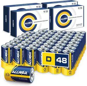 Allmax D Maximum Power Alkaline Batteries (48 Count)  Ultra Long-Lasting, Leakproof Design, 7-Year Shelf Life, Maximum Performance (1.5V)