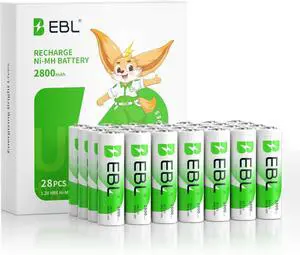EBL AA Batteries 2800mAh High Capacity Precharged Ni-MH AA Rechargeable Batteries - Pack of 28