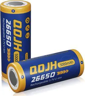 26650 Rechargeable Battery, 3.7 Volt Rechargeable Battery 5000mAh Real Capacity 26650 Batteries for LED Flashlights, Headlamp 2 Pack
