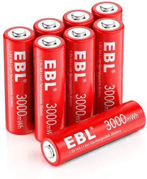 EBL AA Lithium Batteries, 1.5V 3000mWh Rechargeable AA Batteries Long Lasting Double A Battery 8 Pack(Only Compatible 1.5V Devices)
