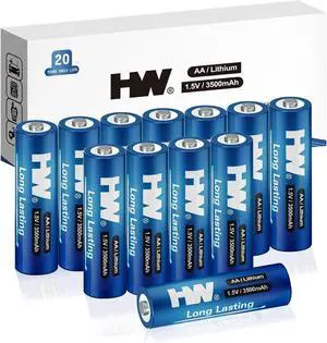 HW Lithium Batteries AA Size, [1.5V, 12-Pack] 3500mAh Double A Battery Long Lasting, Non-Rechargeable 2a Li-Fe Batteriea for Doorbell, Game Controllers, Remote Control, etc.