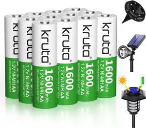Kruta Rechargeable AA Batteries 20 Pack, 1600mAh 1.2V NiMH High Capacity Rechargeable AA Solar Battery for Outdoor Solar Lights & Home Devices, Pre-Charged, Recharge up to 1200 Times