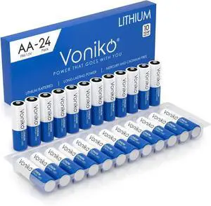 Voniko AA Batteries, 24 Pack 1.5V Lithium AA BatteriesHigh Performance Double A Long Lasting Battery for Flashlight, Toys, Remote Control, Alarm System (Non-Rechargeable)