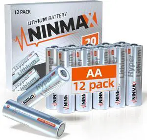 NINMAX® Lithium AA Batteries 12 Pack, 3500mAh 1.5V Longest Lasting Bulk Pack Double A Battery for High-Drain DevicesNon-Rechargeable