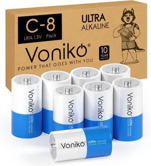 Voniko Ultra Alkaline C Batteries, C Size LR14 Batteries 8 Pack  10-Year Shelf Life and 6-9 Times The Power as Carbon Batteries, C Cell 1.5 Volt Battery