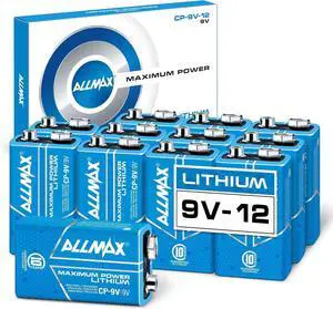 Allmax 9V Maximum Power Lithium Batteries (12 Count)  Longest Lasting, Leakproof, 10-Year Shelf Life, Ultimate Performance  Perfect for Smoke Detectors (9 Volt)