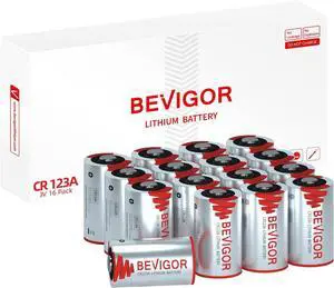 BEVIGOR CR123A 3V Lithium Battery 16 Pack, 1500mAh CR123A Battery, 123A Lithium Batteries for Home Security Senso, Motion Door Lock, High Intensity Flashlights, Non-Rechargeable