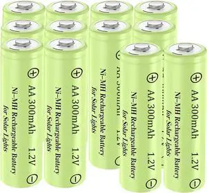 12 Packs 1.2V AA 300mAh Ni-MH Rechargeable Batteries for Solar Lights (AA Size)
