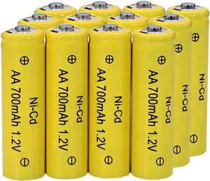 12 Packs AA Garden Ni-Cd Batteries 1.2V AA 700mAh Ni-Cd Rechargable Battery for Solar Lights,Lawn Landscape Lighting