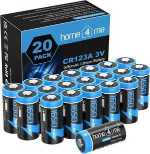 CR123A 3V Lithium Battery, 1650mAh 123A Lithium Batteries, CR123 CR17345 Battery for Home Security Devices, Flashlight - 10 Years Shelf Life, Non-Rechargeable (20 Pack)