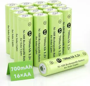 1.2V AA 700mAh NiMH Rechargeable Battery, 16 Pack Double A Solar Lights Battery for Outdoor String Light, Pathway Lights.