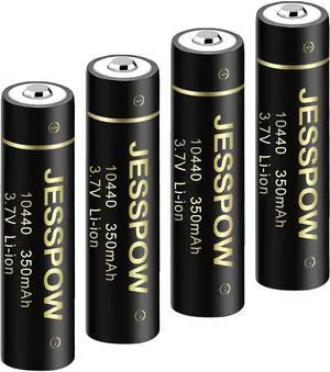 JESSPOW 10440 Rechargeable Battery, 10440 Li-ion Rechargeable Batteries 3.7V 350mAh for LED Flashlight Torch, 4 Pack